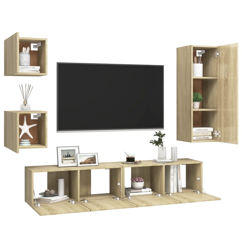 5Dílný Set Tv Skříněk Dub Sonoma Kompozitní Dřevo
