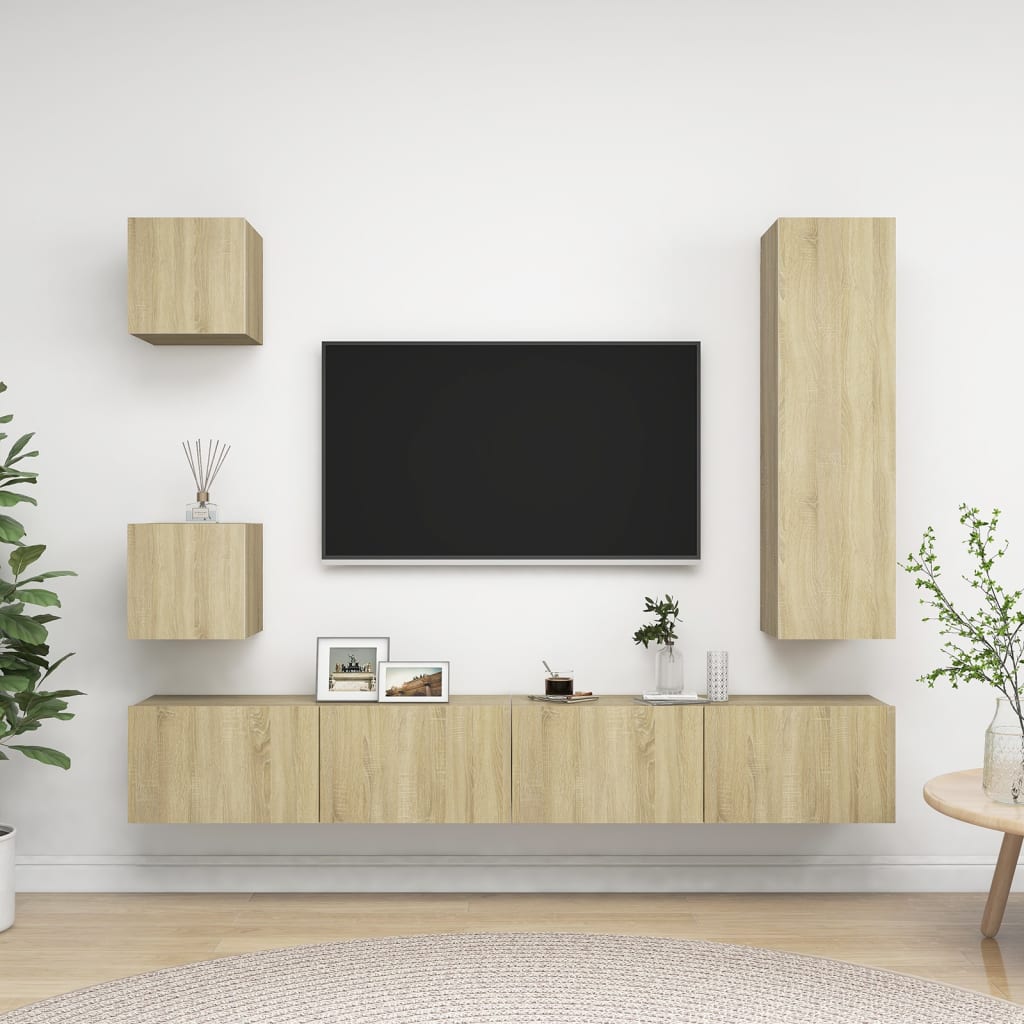 5Dílný Set Tv Skříněk Dub Sonoma Kompozitní Dřevo