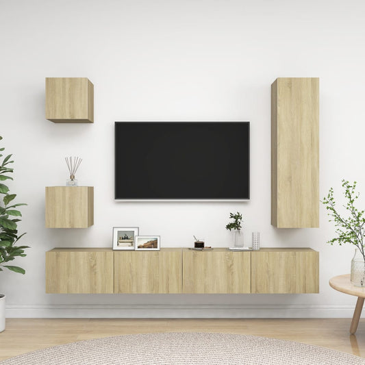 5Dílný Set Tv Skříněk Dub Sonoma Kompozitní Dřevo