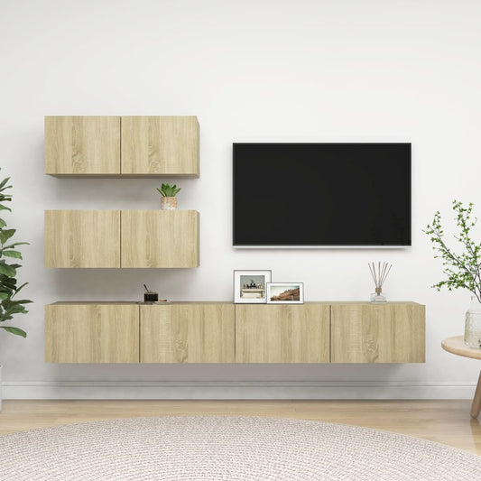 4Dílný Set Tv Skříněk Dub Sonoma Kompozitní Dřevo