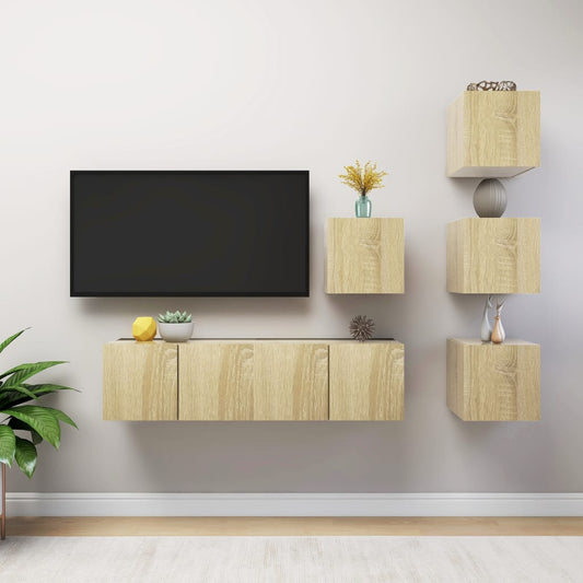 6Dílný Set Tv Skříněk Dub Sonoma Kompozitní Dřevo