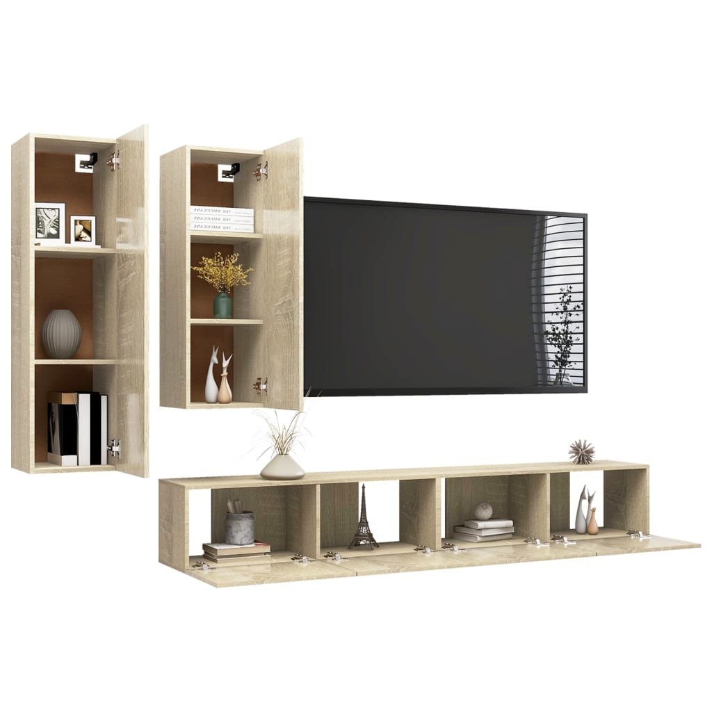 4Dílný Set Tv Skříněk Dub Sonoma Kompozitní Dřevo