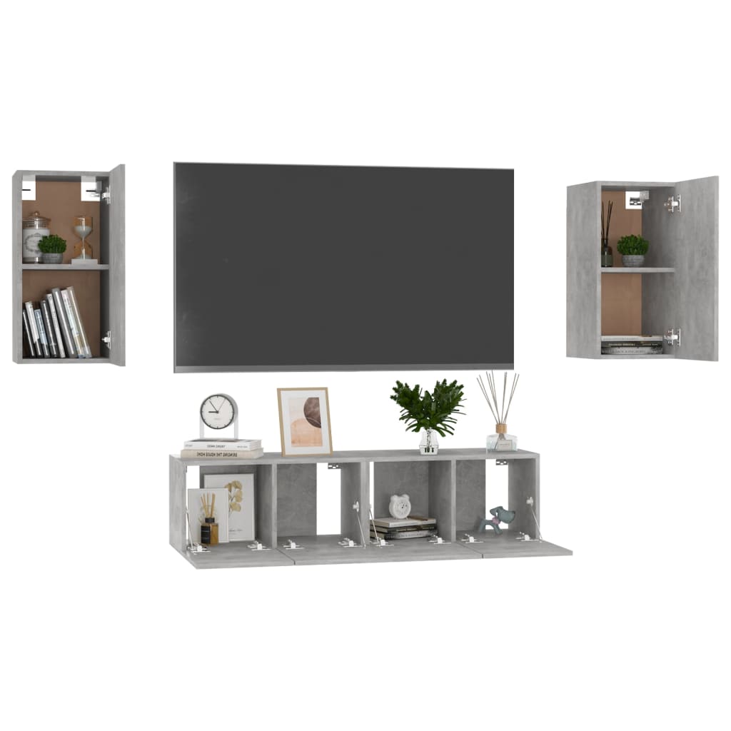 4Dílný Set Tv Skříněk Betonově Šedý Dřevotříska