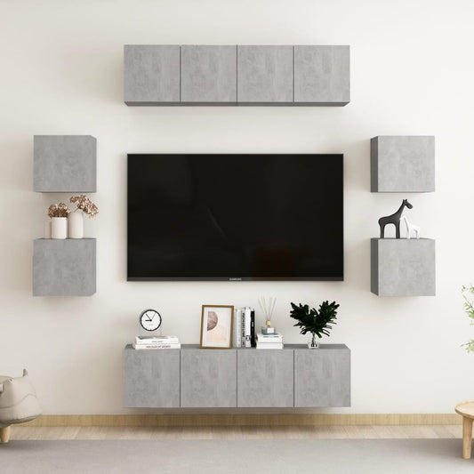 8Dílný Set Tv Skříněk Betonově Šedý Dřevotříska