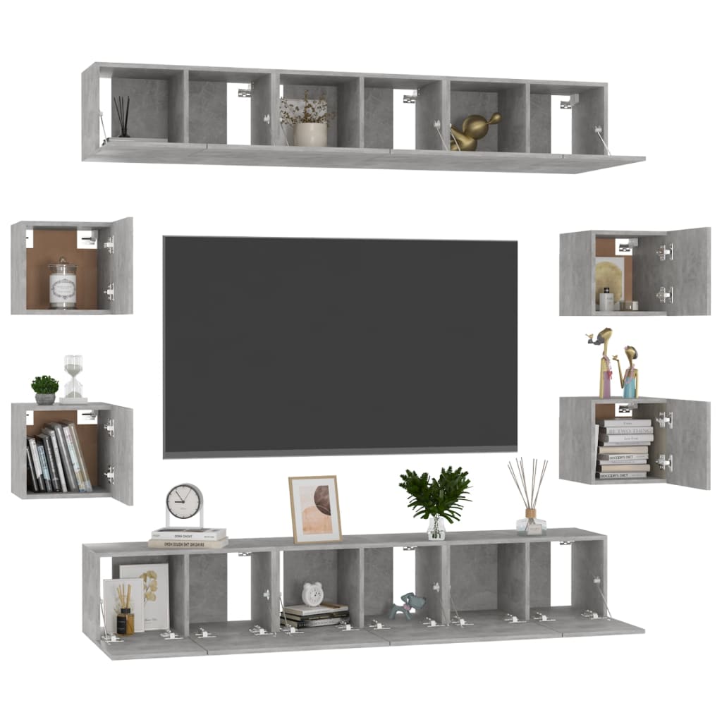 10Dílný Set Tv Skříněk Betonově Šedý Dřevotříska