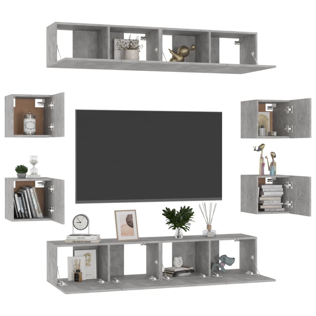 8Dílný Set Tv Skříněk Betonově Šedý Dřevotříska