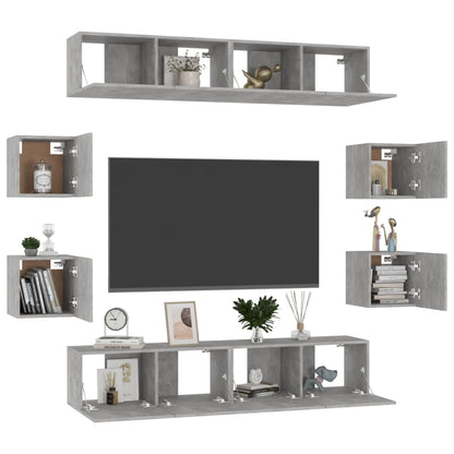8Dílný Set Tv Skříněk Betonově Šedý Dřevotříska