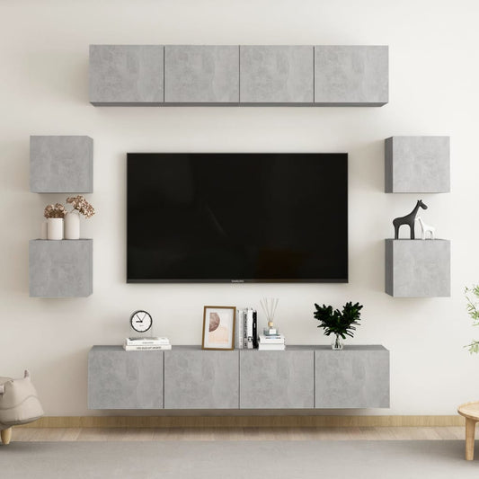 8Dílný Set Tv Skříněk Betonově Šedý Dřevotříska