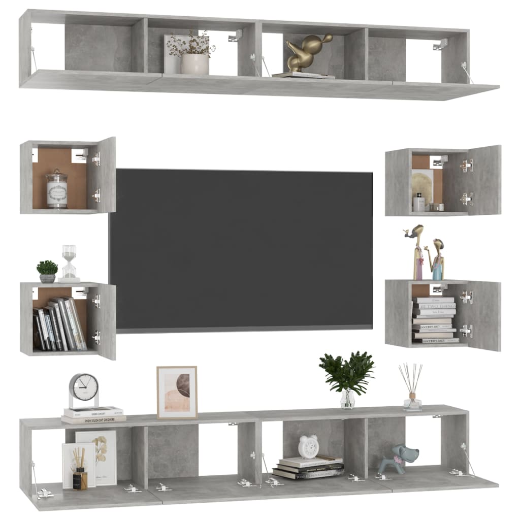 8Dílný Set Tv Skříněk Betonově Šedý Dřevotříska