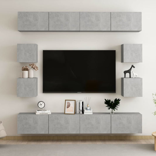 8Dílný Set Tv Skříněk Betonově Šedý Dřevotříska