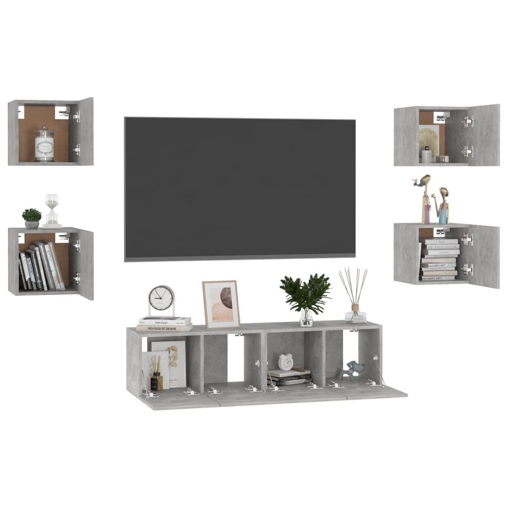 6Dílný Set Tv Skříněk Betonově Šedý Kompozitní Dřevo