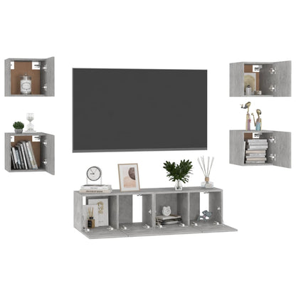 6Dílný Set Tv Skříněk Betonově Šedý Kompozitní Dřevo