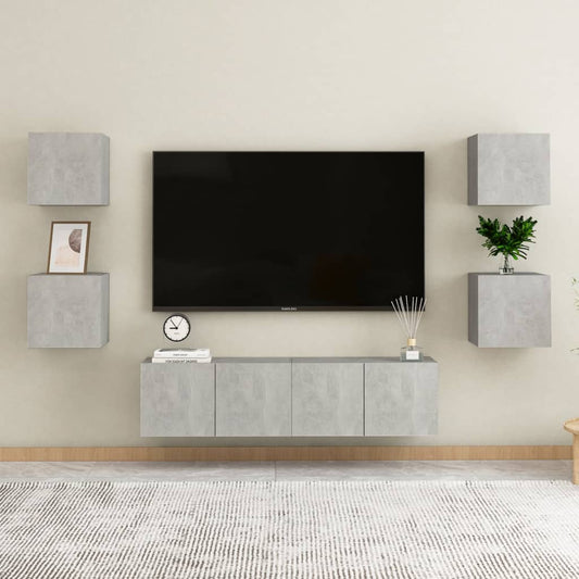6Dílný Set Tv Skříněk Betonově Šedý Kompozitní Dřevo