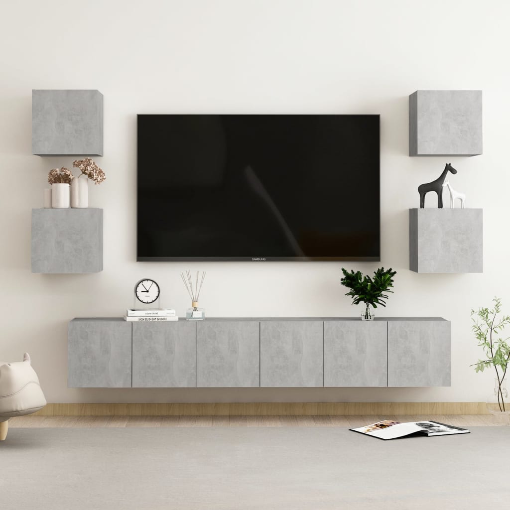 6Dílný Set Tv Skříněk Betonově Šedý Kompozitní Dřevo