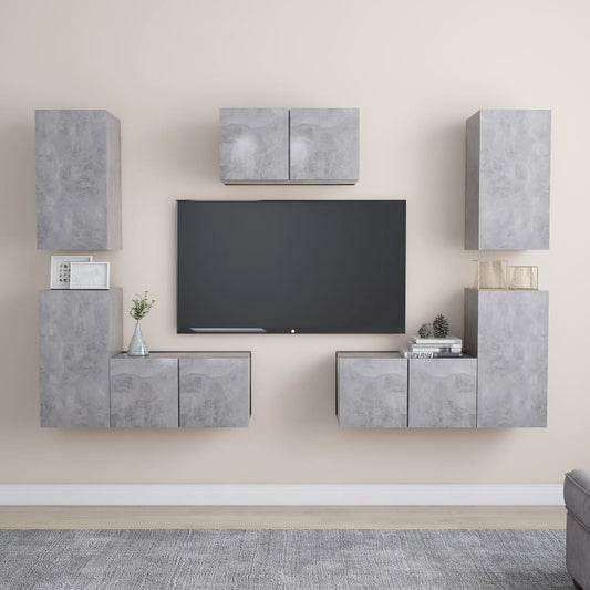 7Dílný Set Tv Skříněk Betonově Šedý Dřevotříska
