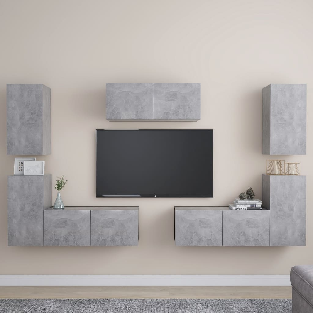7Dílný Set Tv Skříněk Betonově Šedý Dřevotříska