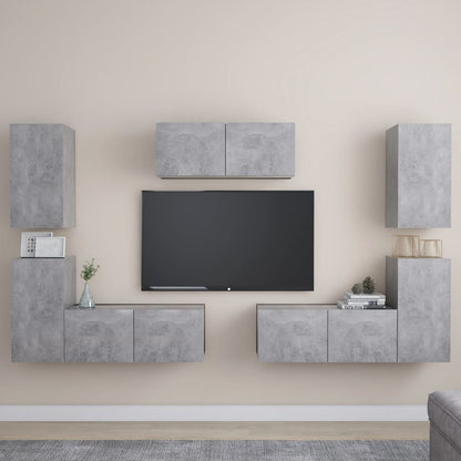 7Dílný Set Tv Skříněk Betonově Šedý Dřevotříska