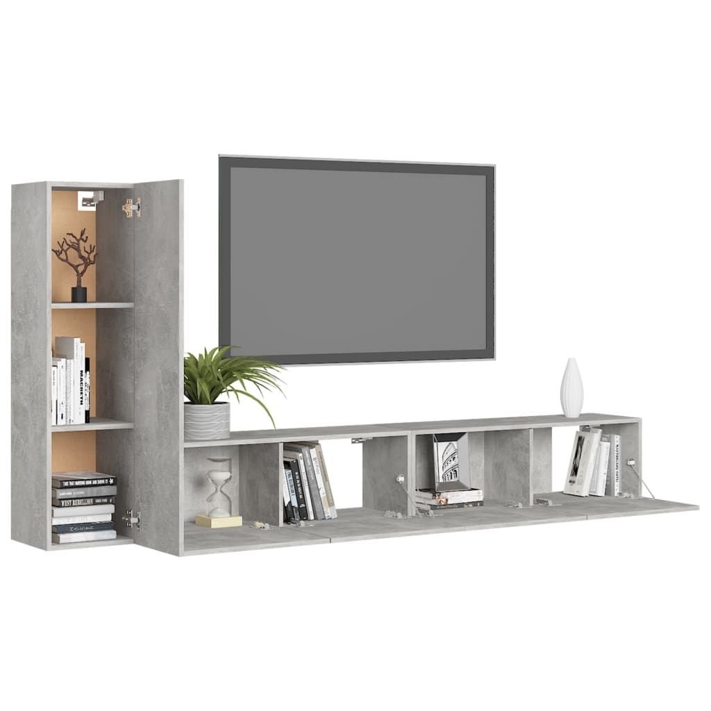 3Dílný Set Tv Skříněk Betonově Šedý Kompozitní Dřevo