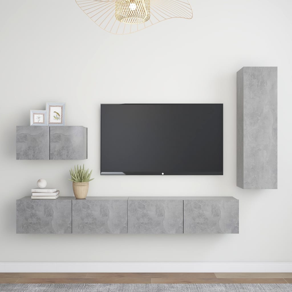 4Dílný Set Tv Skříněk Betonově Šedý Kompozitní Dřevo