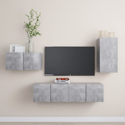 4Dílný Set Tv Skříněk Betonově Šedý Kompozitní Dřevo
