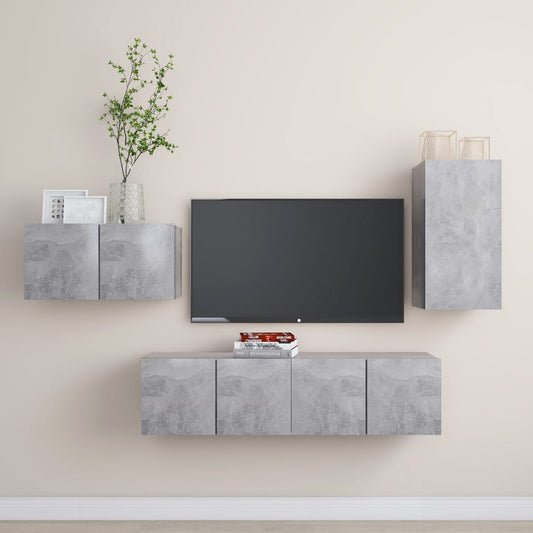4Dílný Set Tv Skříněk Betonově Šedý Kompozitní Dřevo