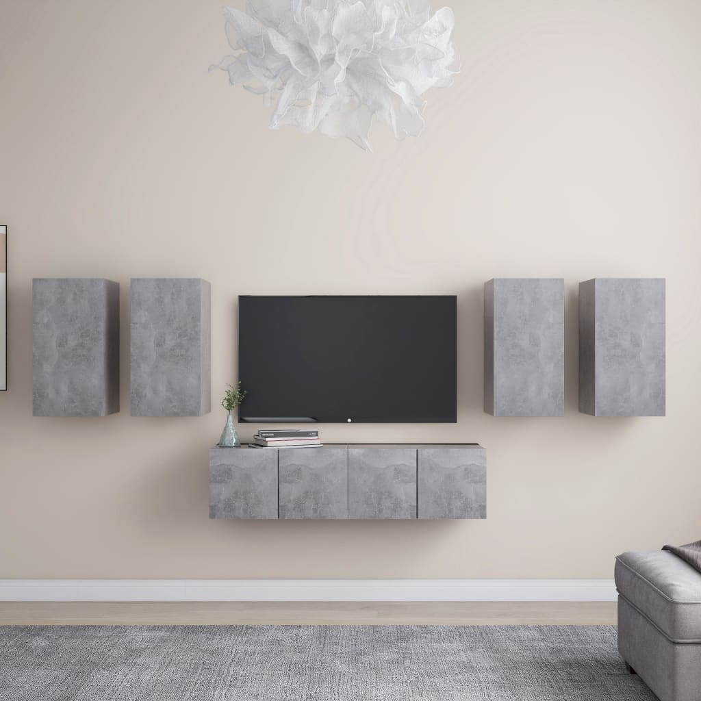 6Dílný Set Tv Skříněk Betonově Šedý Dřevotříska