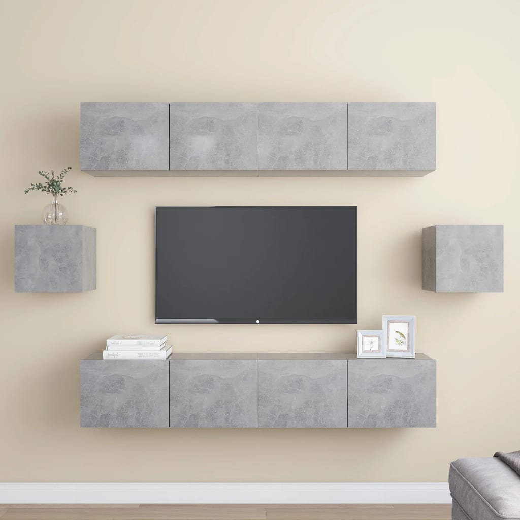 6Dílný Set Tv Skříněk Betonově Šedý Kompozitní Dřevo
