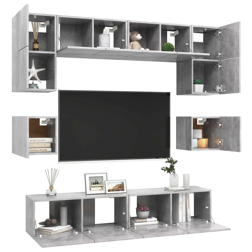 8Dílný Set Tv Skříněk Betonově Šedý Kompozitní Dřevo