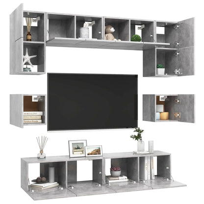 8Dílný Set Tv Skříněk Betonově Šedý Kompozitní Dřevo