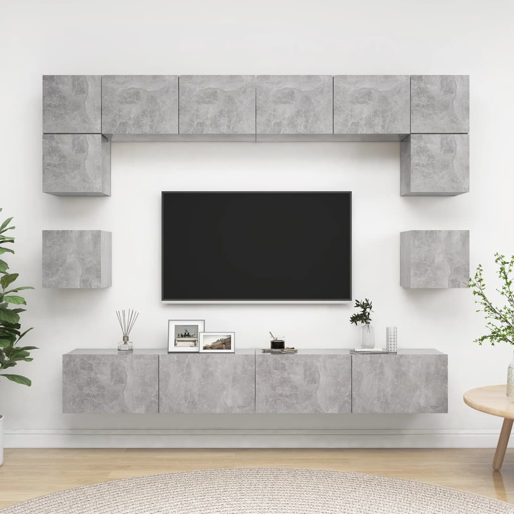 8Dílný Set Tv Skříněk Betonově Šedý Kompozitní Dřevo