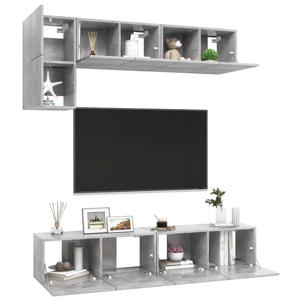 5Dílný Set Tv Skříněk Betonově Šedý Kompozitní Dřevo