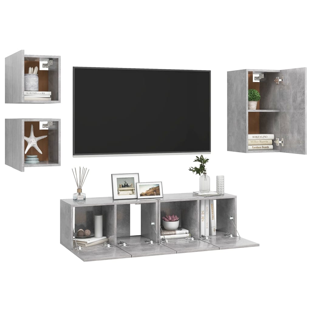 5Dílný Set Tv Skříněk Betonově Šedý Kompozitní Dřevo