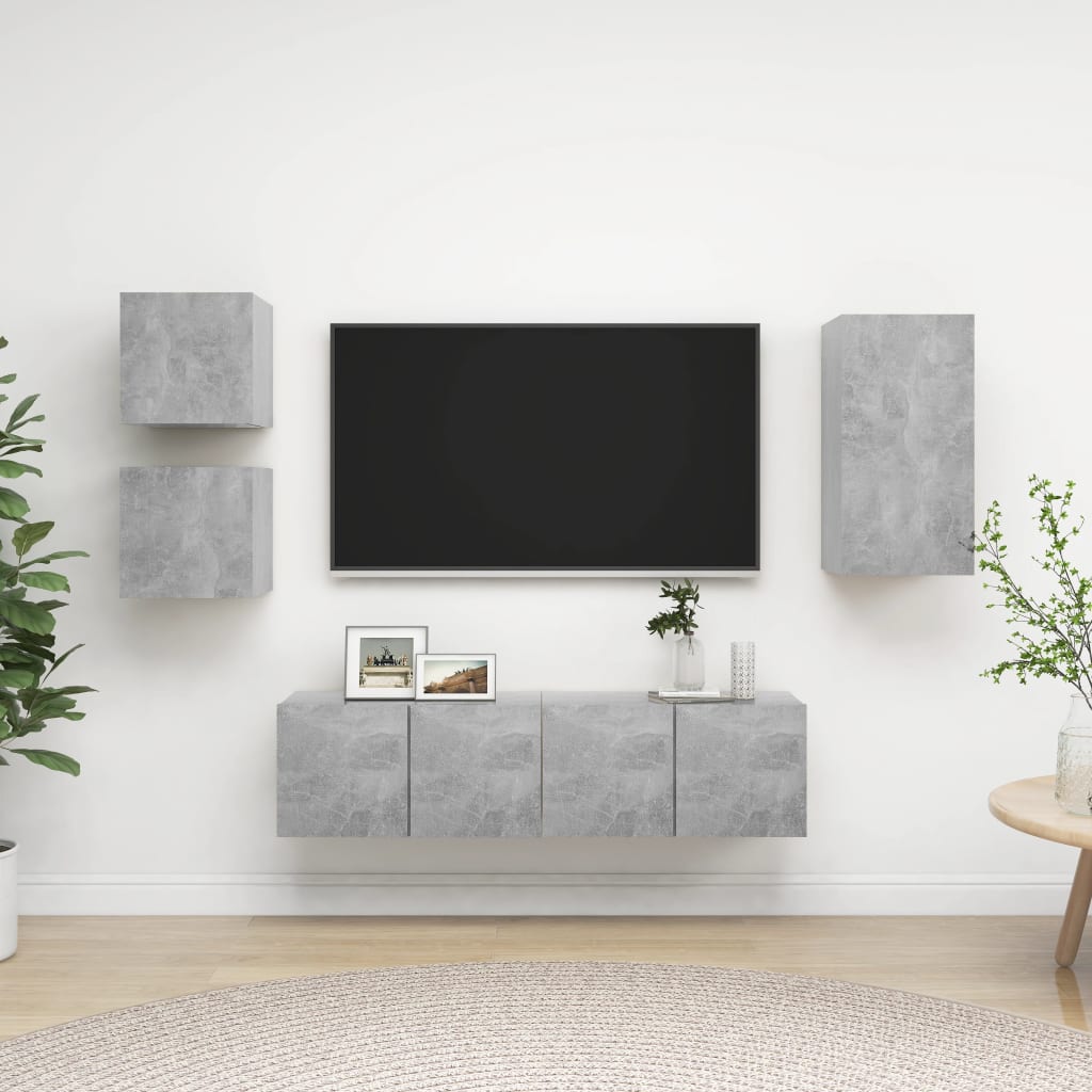 5Dílný Set Tv Skříněk Betonově Šedý Kompozitní Dřevo