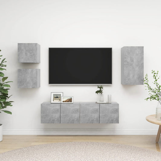 5Dílný Set Tv Skříněk Betonově Šedý Kompozitní Dřevo