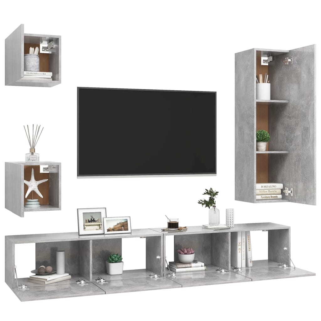 5Dílný Set Tv Skříněk Betonově Šedý Kompozitní Dřevo