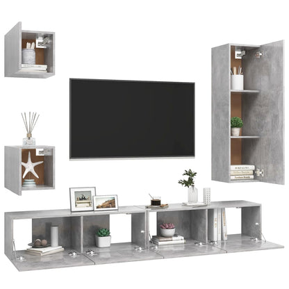 5Dílný Set Tv Skříněk Betonově Šedý Kompozitní Dřevo
