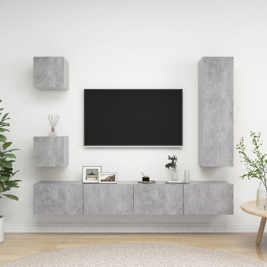 5Dílný Set Tv Skříněk Betonově Šedý Kompozitní Dřevo