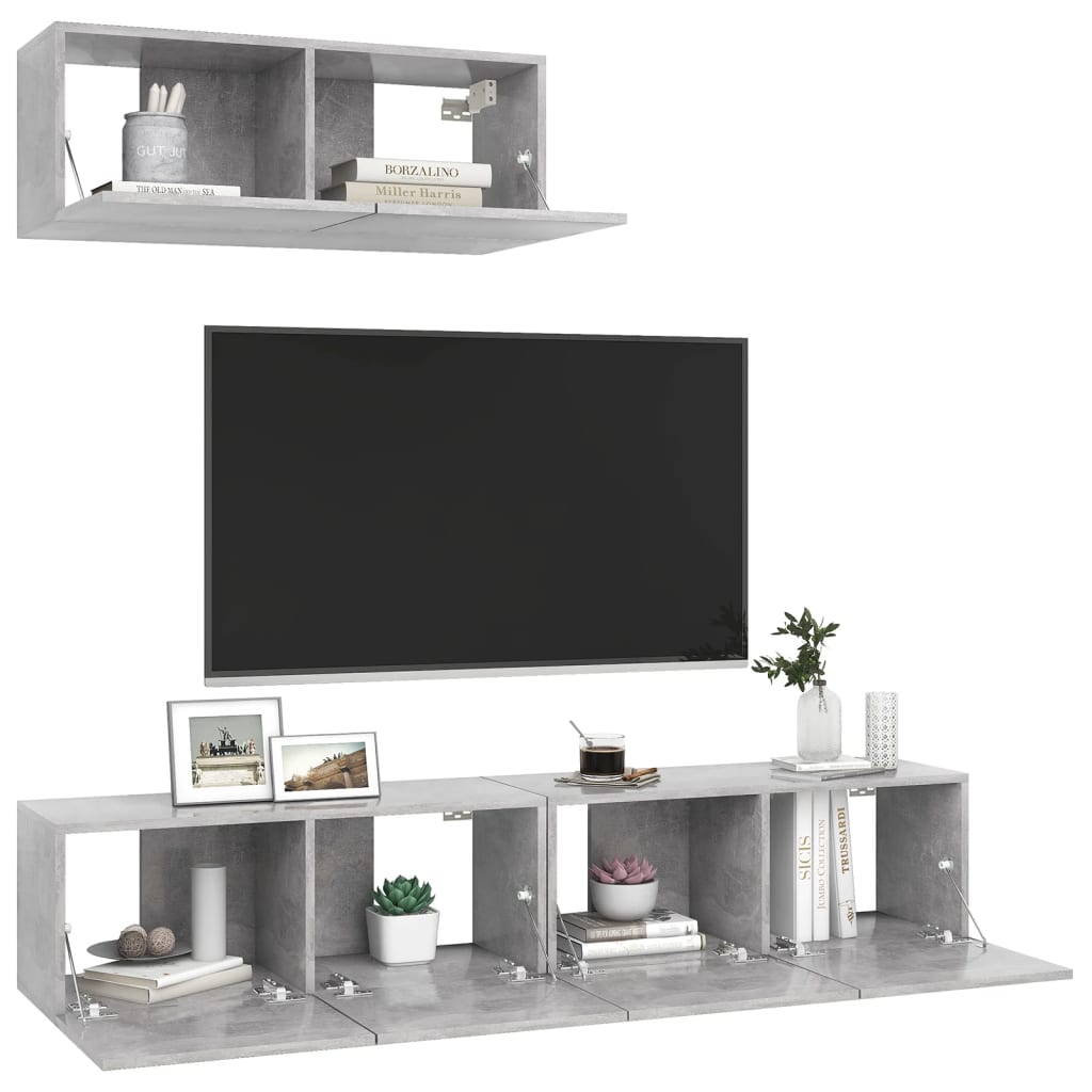 Tv Skříňky 3 Ks Betonově Šedé Kompozitní Dřevo