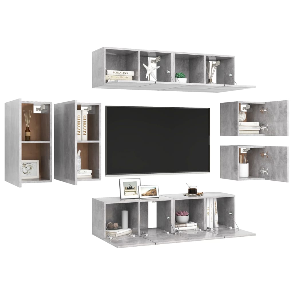 8Dílný Set Tv Skříněk Betonově Šedý Kompozitní Dřevo