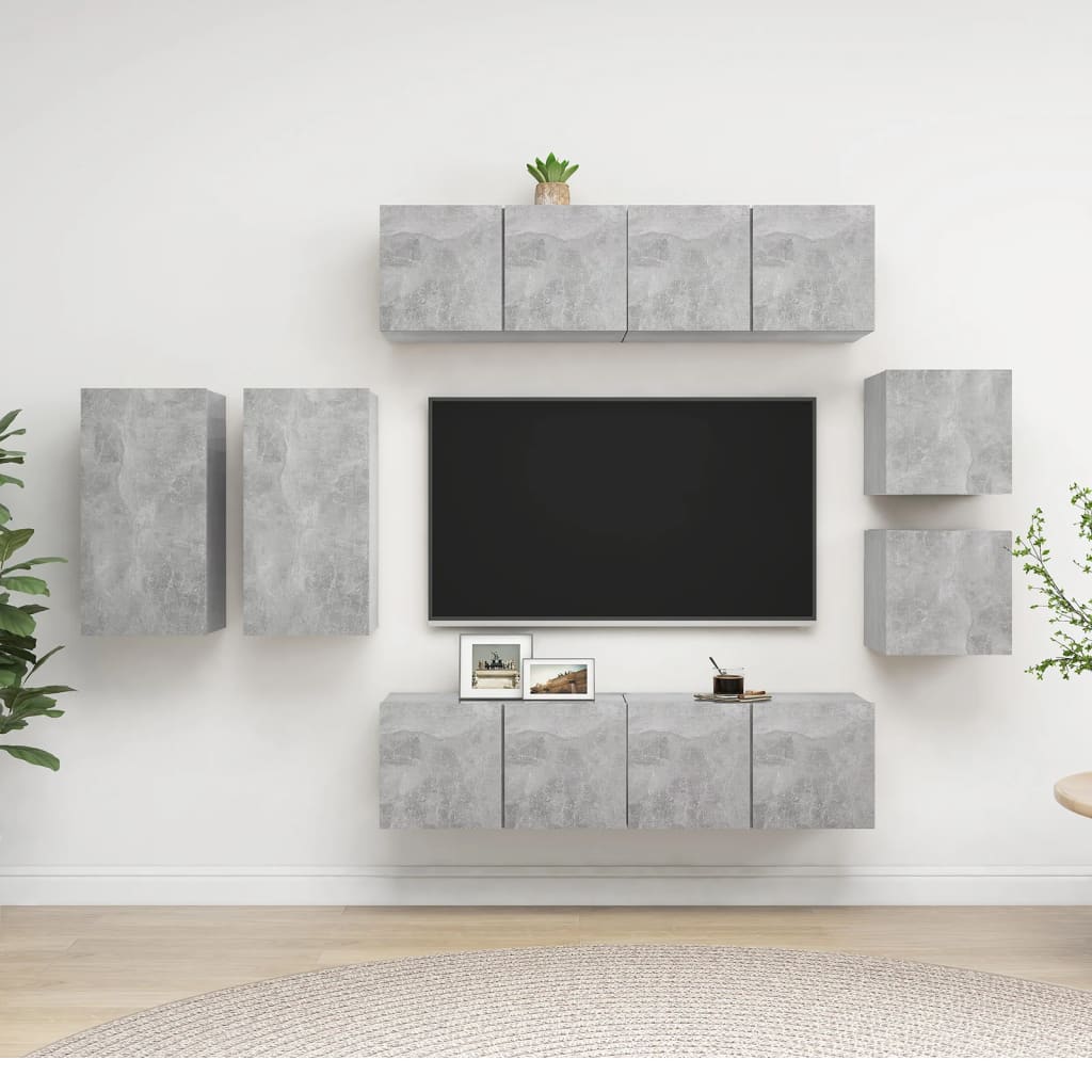 8Dílný Set Tv Skříněk Betonově Šedý Kompozitní Dřevo