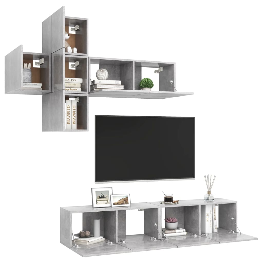 7Dílný Set Tv Skříněk Betonově Šedý Dřevotříska