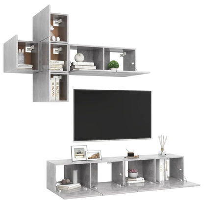 7Dílný Set Tv Skříněk Betonově Šedý Dřevotříska