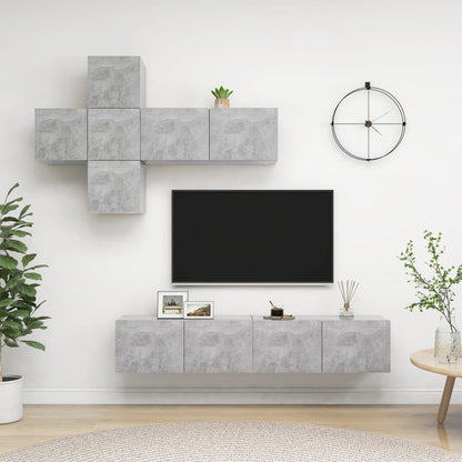 7Dílný Set Tv Skříněk Betonově Šedý Dřevotříska