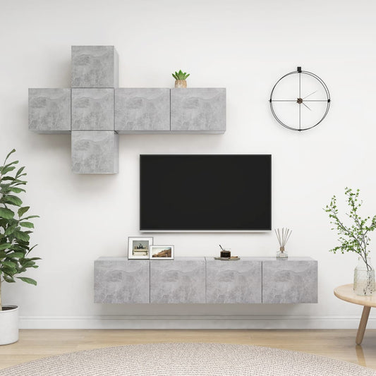 7Dílný Set Tv Skříněk Betonově Šedý Dřevotříska