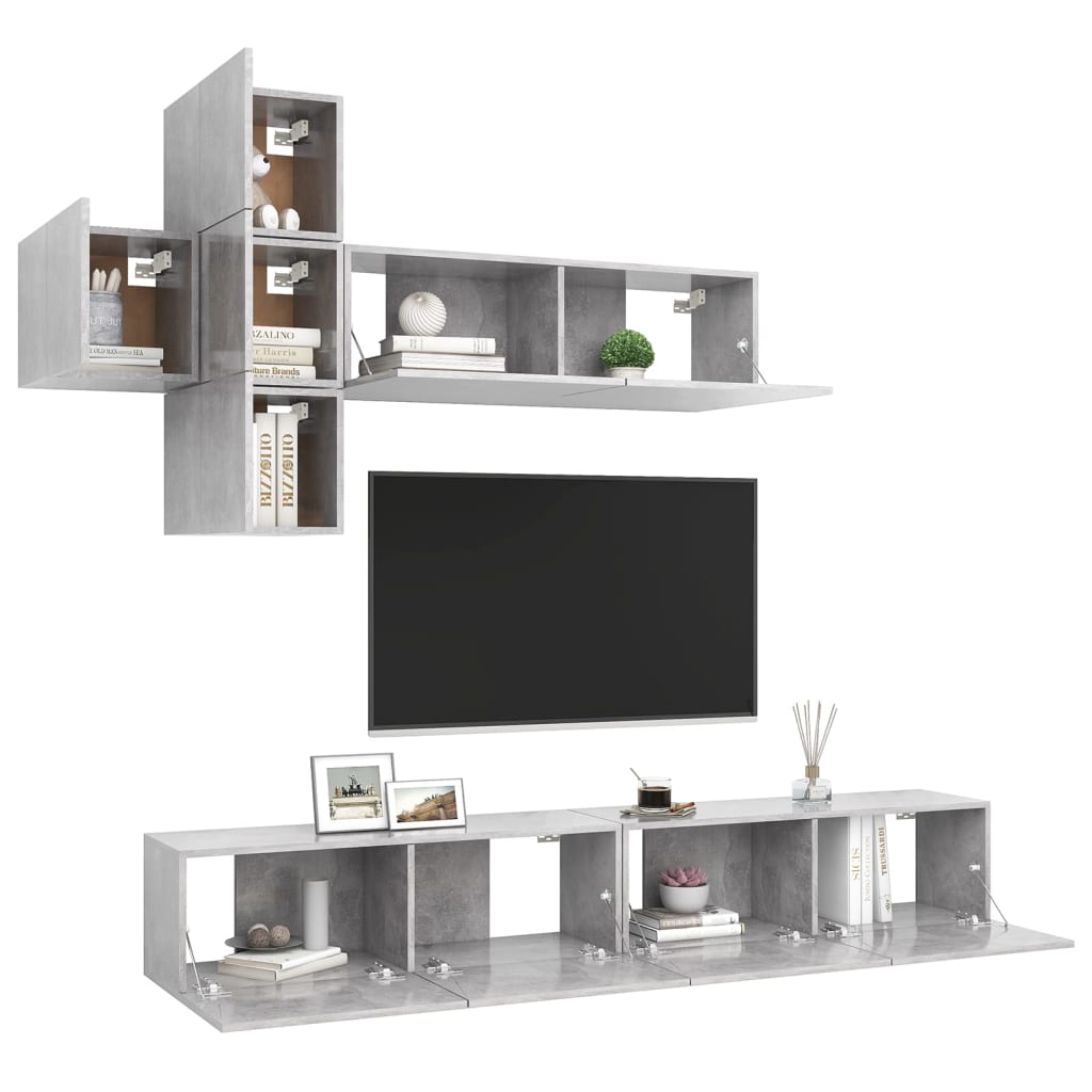 7Dílný Set Tv Skříněk Betonově Šedý Dřevotříska