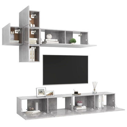 7Dílný Set Tv Skříněk Betonově Šedý Dřevotříska