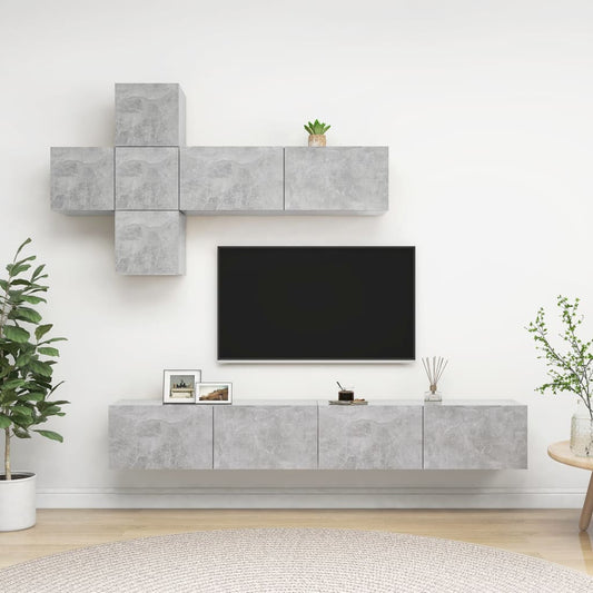 7Dílný Set Tv Skříněk Betonově Šedý Dřevotříska