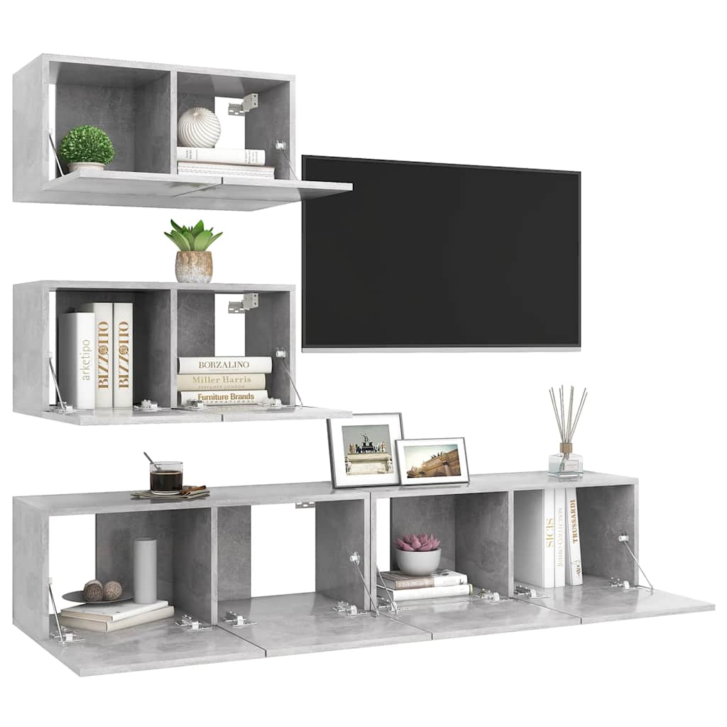 4Dílný Set Tv Skříněk Betonově Šedý Kompozitní Dřevo