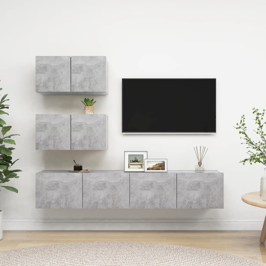 4Dílný Set Tv Skříněk Betonově Šedý Kompozitní Dřevo