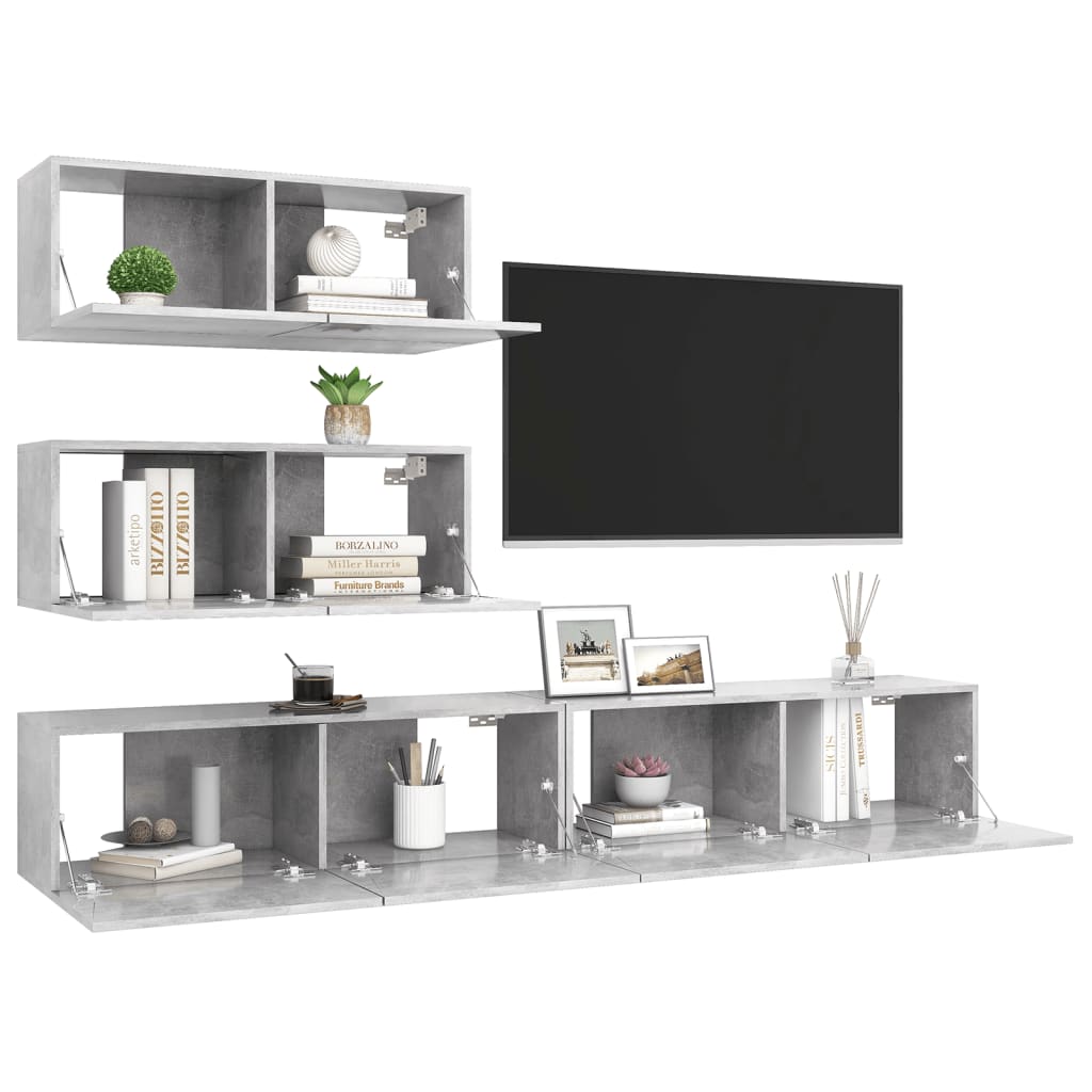 4Dílný Set Tv Skříněk Betonově Šedý Kompozitní Dřevo
